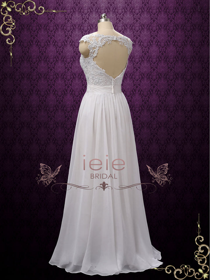 Boho Lace Chiffon Wedding Dress with Keyhole Back GALINA