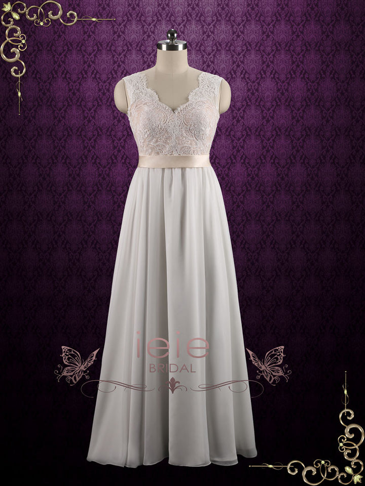 Boho Style Lace Chiffon Wedding Dress with Open Back BETHANY