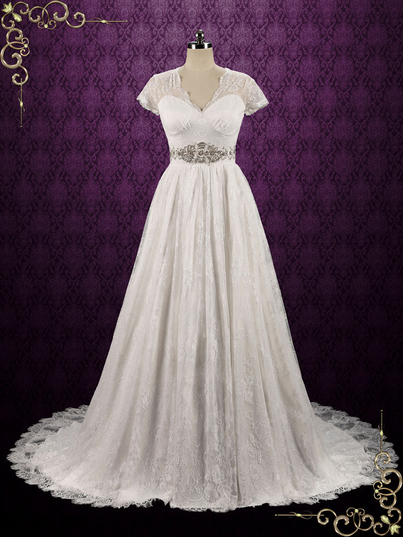 vintage style lace wedding dresses Modest Lace Wedding Dress With Sleeves - Vintage Lace