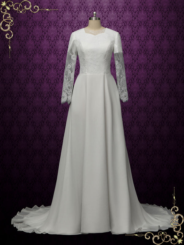Modest Boho Lace Chiffon Wedding Dress ADAIR