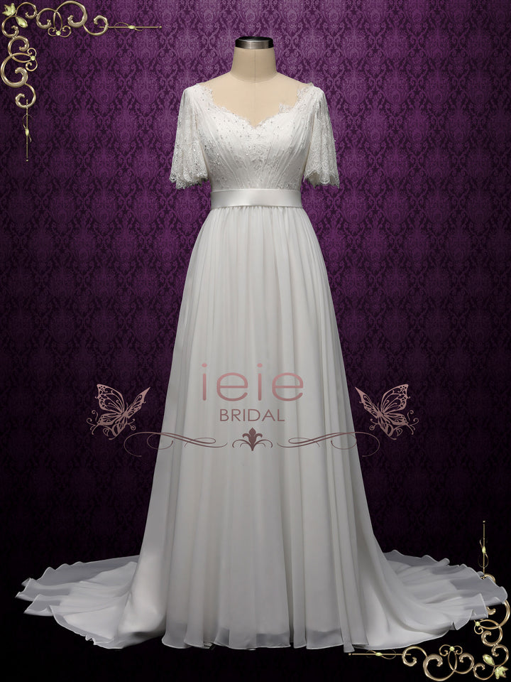 Boho Style Vintage Lace Chiffon Wedding Dress | PATRICIA