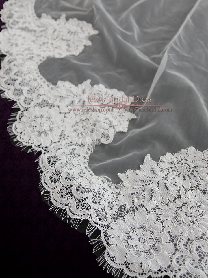 Cathedral Length French Alencon Lace Wedding Veil VG1060