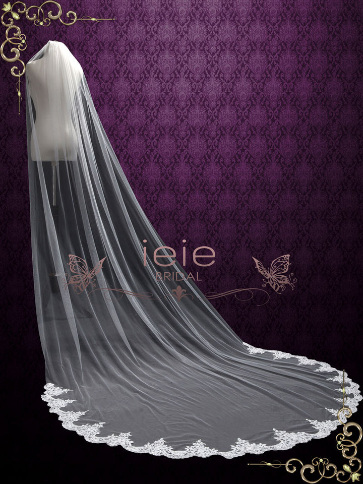 Cathedral Length Wedding Veil with Lace at the Hem VG2006