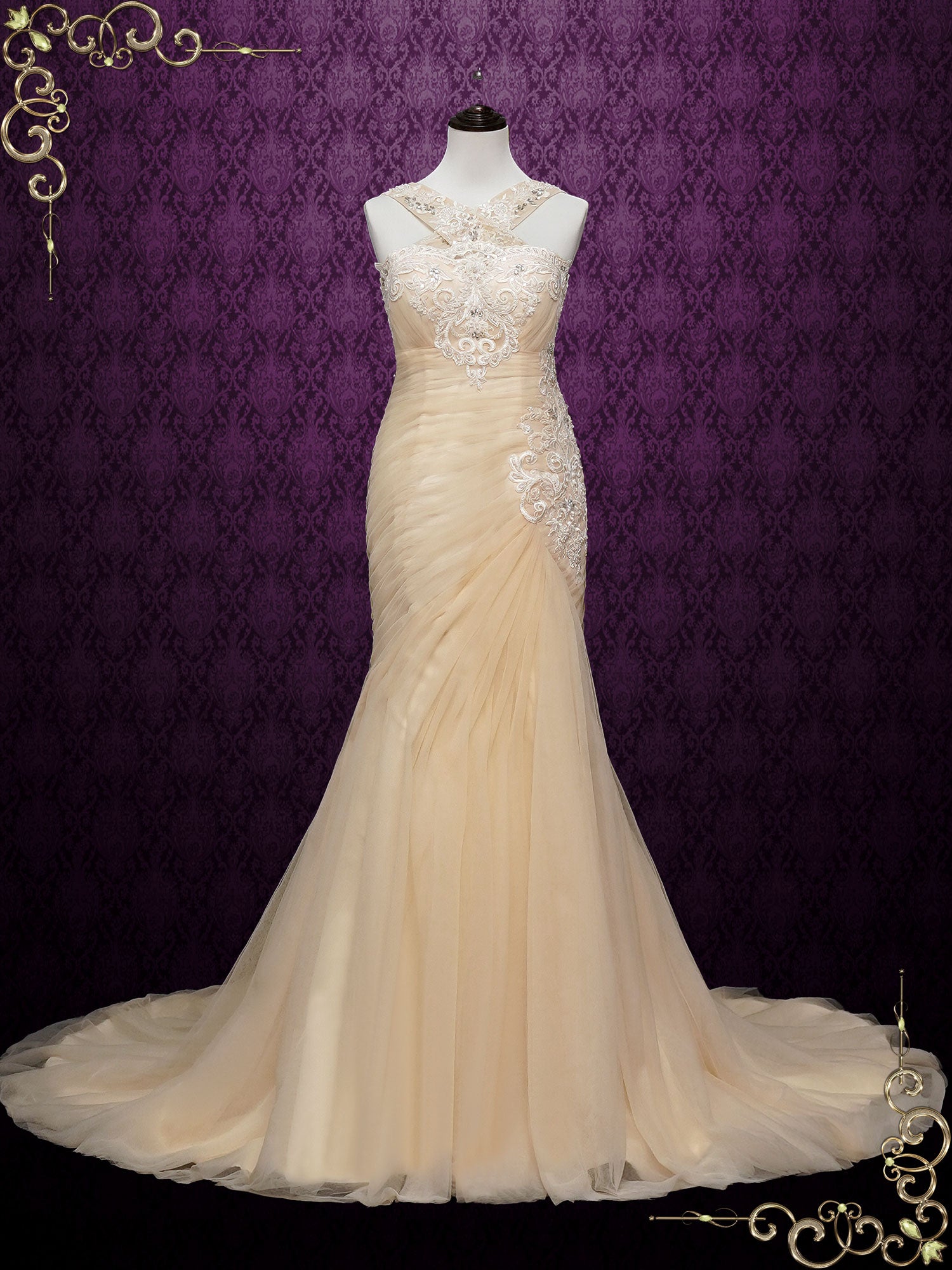 champagne halter wedding dress Champagne Sequined Halter Keyhole Homecoming Dress