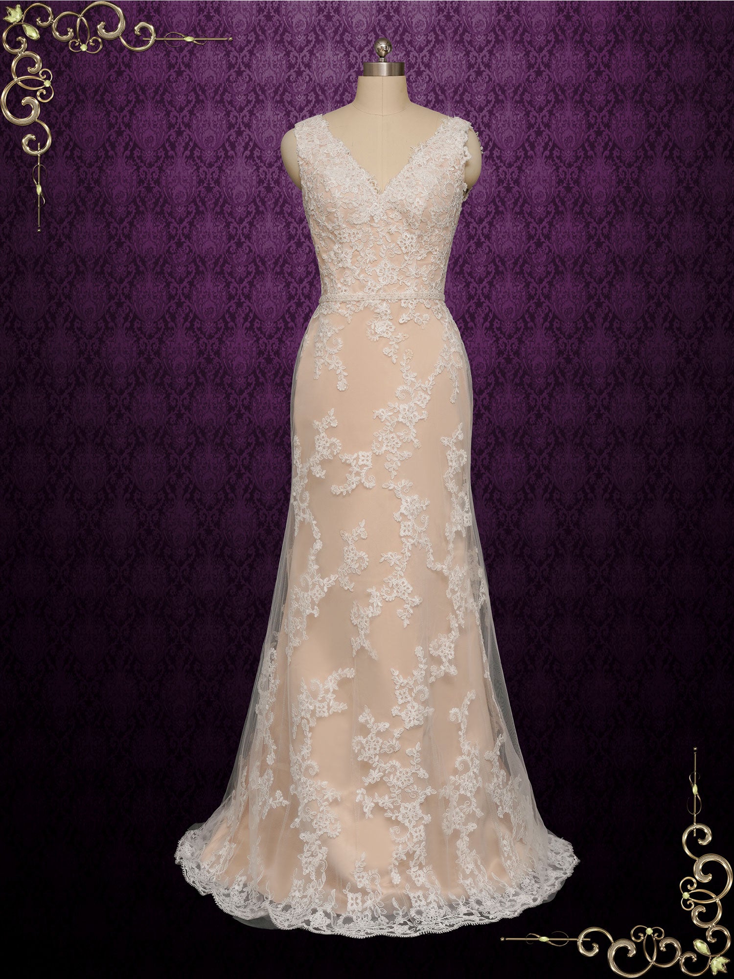 Champagne Lace Wedding Dress with Open Back CAIRO Size 22W / Champagne Champagne Lace Wedding Dress with Open Back CAIRO Size 22W / Champagne