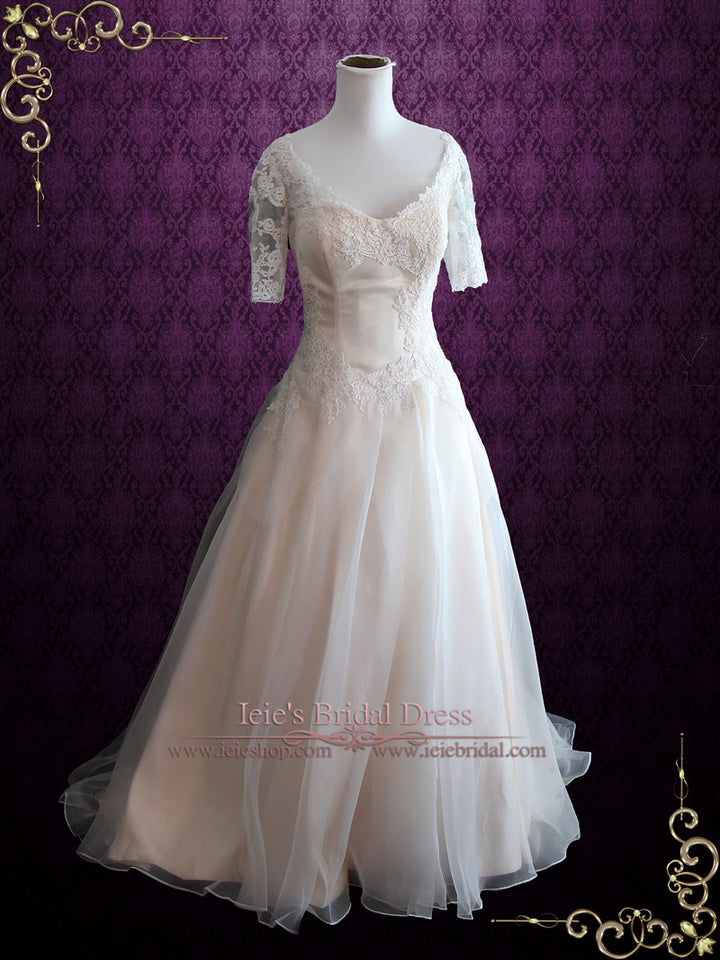 Organza Lace Ball Gown Wedding Dress with Short Sleeves ERIKA