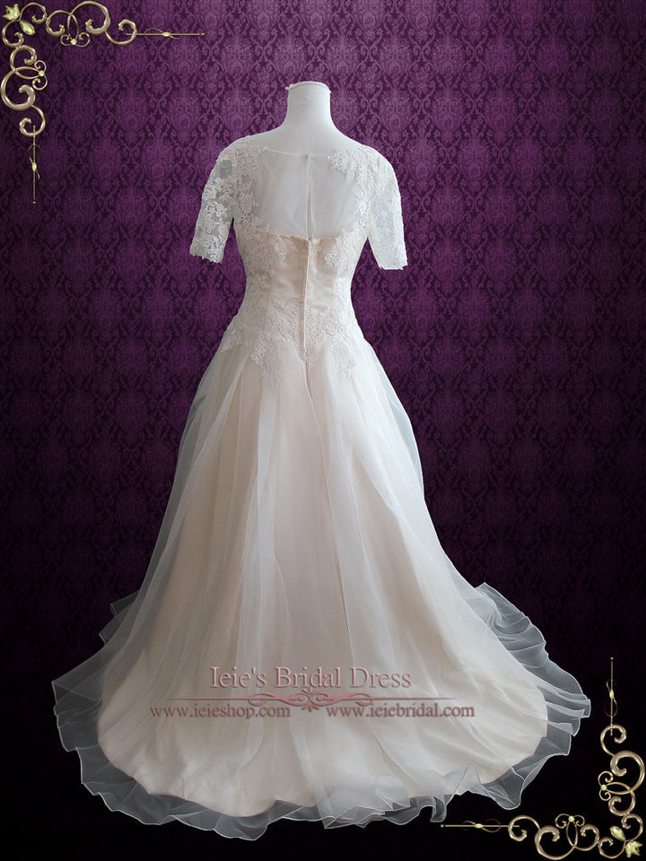 Organza Lace Ball Gown Wedding Dress with Short Sleeves ERIKA