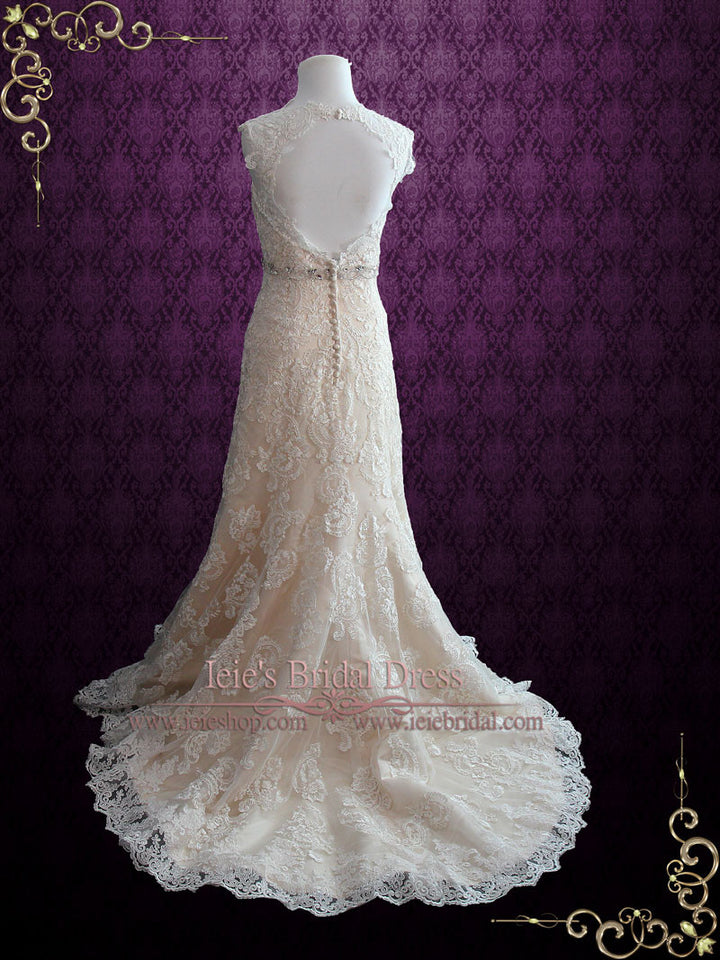 Vintage Style Lace Mermaid Wedding Dress with Keyhole Back | Brendina