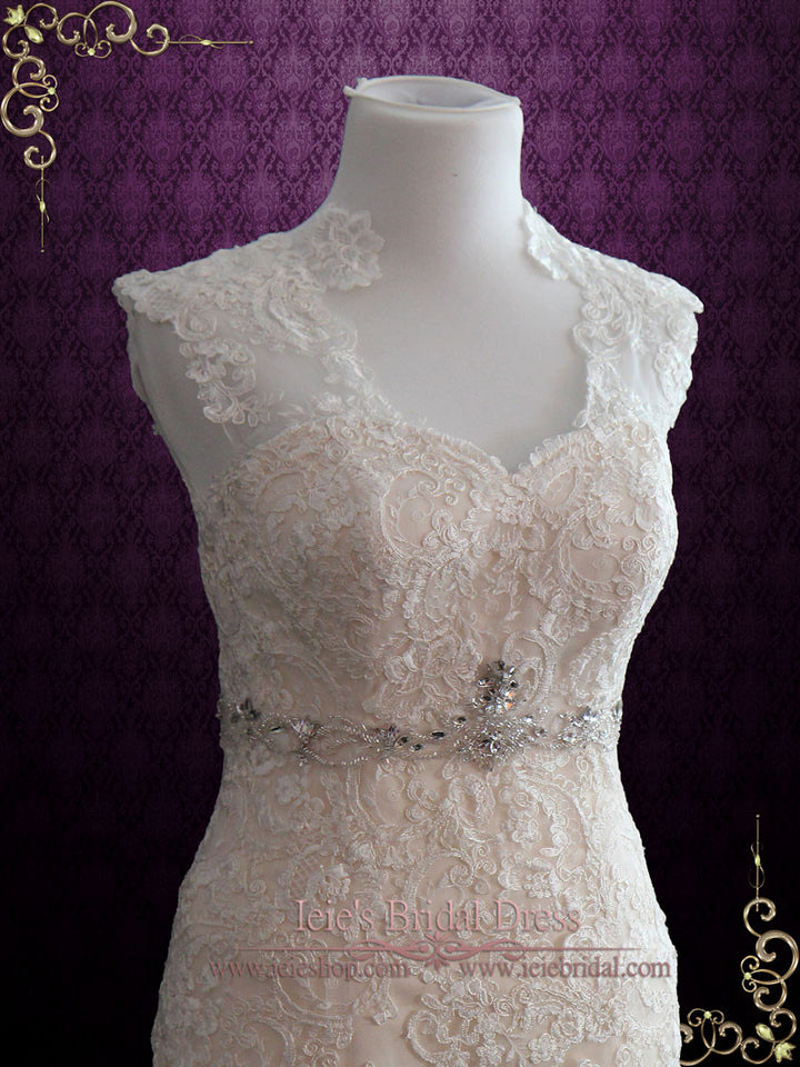 Vintage Style Lace Mermaid Wedding Dress with Keyhole Back | Brendina