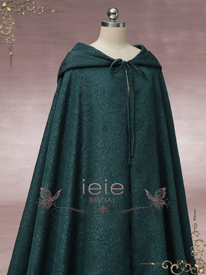 Medieval Regency Dark Green Wedding Cloak with Hood