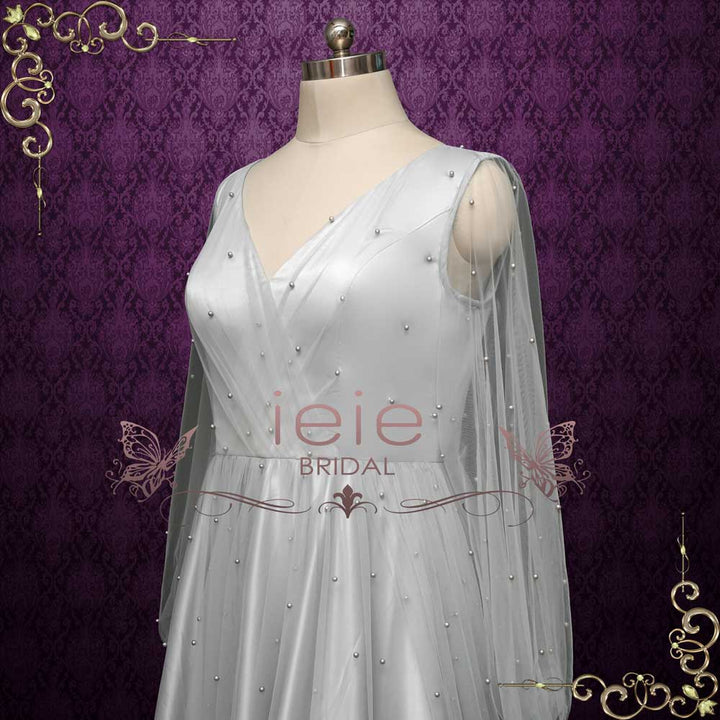 Soft Gray Pearl Adorned Wedding Dress | MARTINA