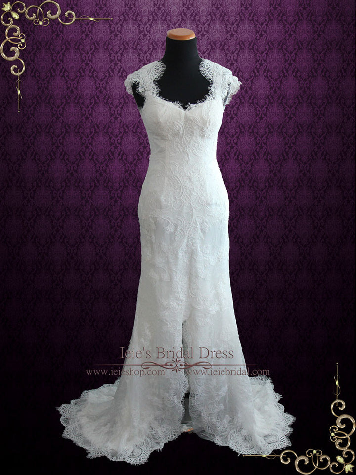 Elegant Keyhole Back French Lace Wedding Dress with Silk Lining ELIRA