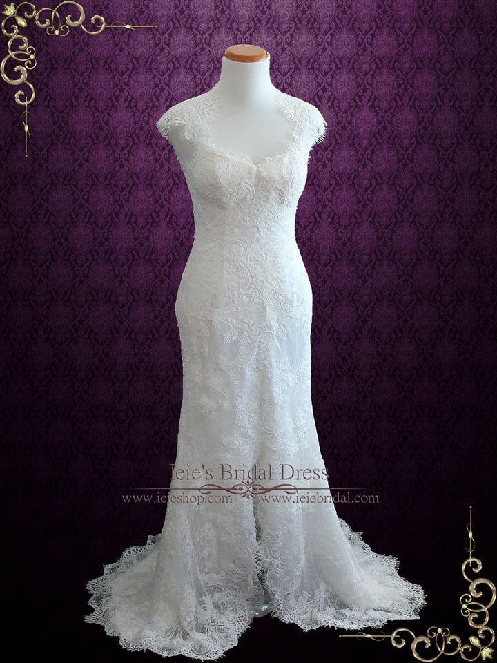 Elegant Keyhole Back French Lace Wedding Dress with Silk Lining ELIRA