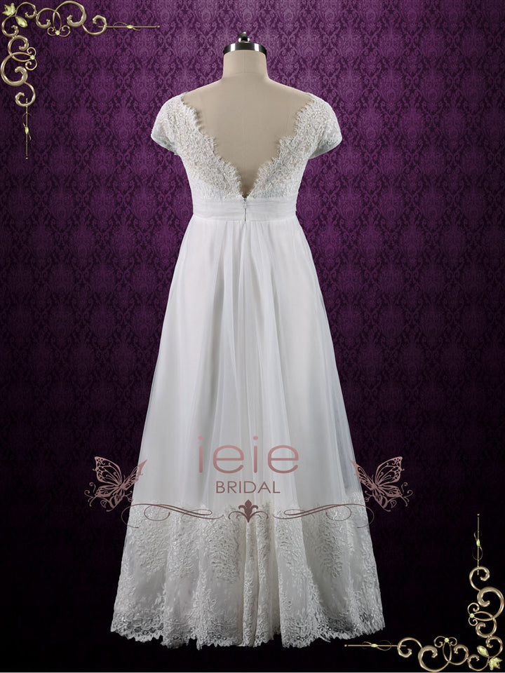 Vintage Empire Waist French Lace Tulle Wedding Dress COLETTE