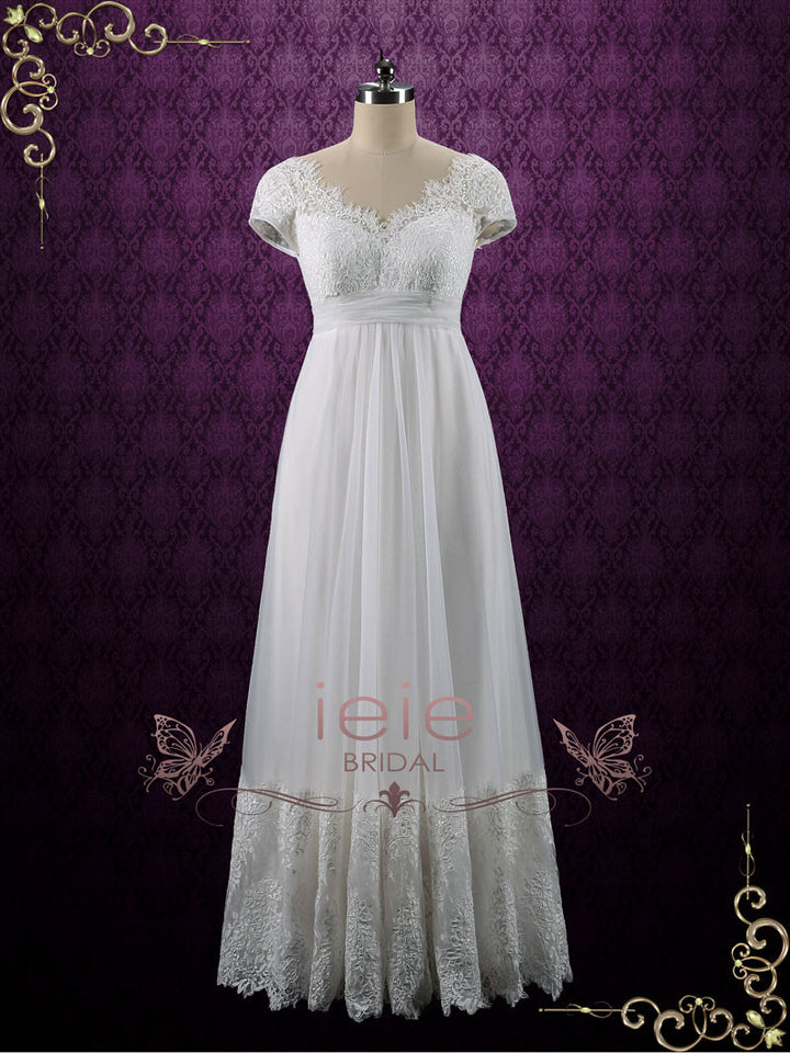 Vintage Empire Waist French Lace Tulle Wedding Dress COLETTE