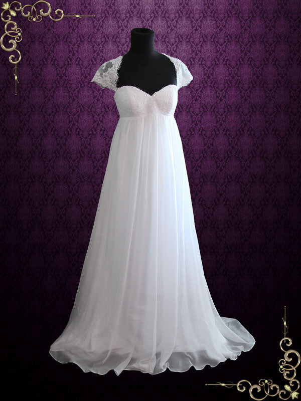 Beach Empire Soft Chiffon Wedding Dress with Cap Sleeves and Keyhole Back | Ellie Beach Empire Soft Chiffon Wedding Dress with Cap Sleeves and Keyhole Back | Ellie