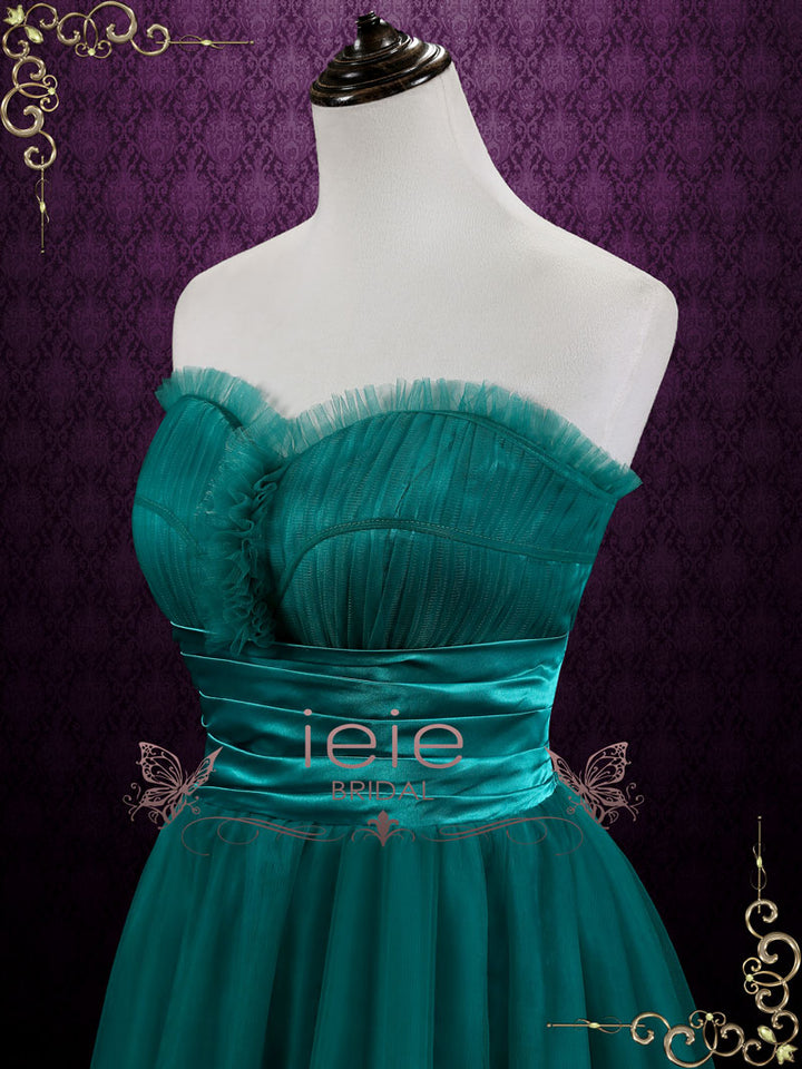 Green Strapless Long Tulle Formal Dress | Agale