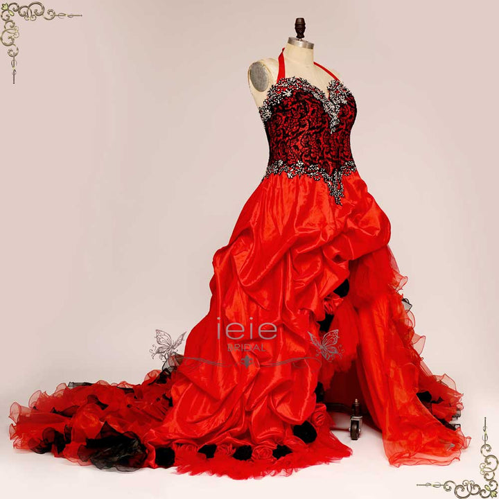 Gothic Fantasy Red High Low Wedding Dress | ADARA