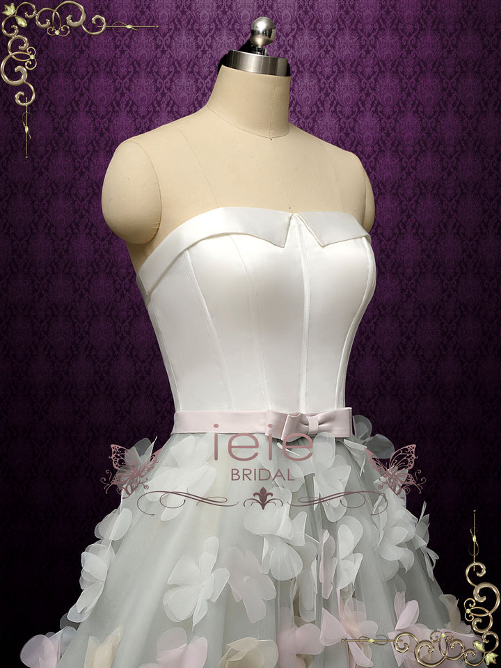 Gray Strapless High Low Wedding Dress with Petals NOVA
