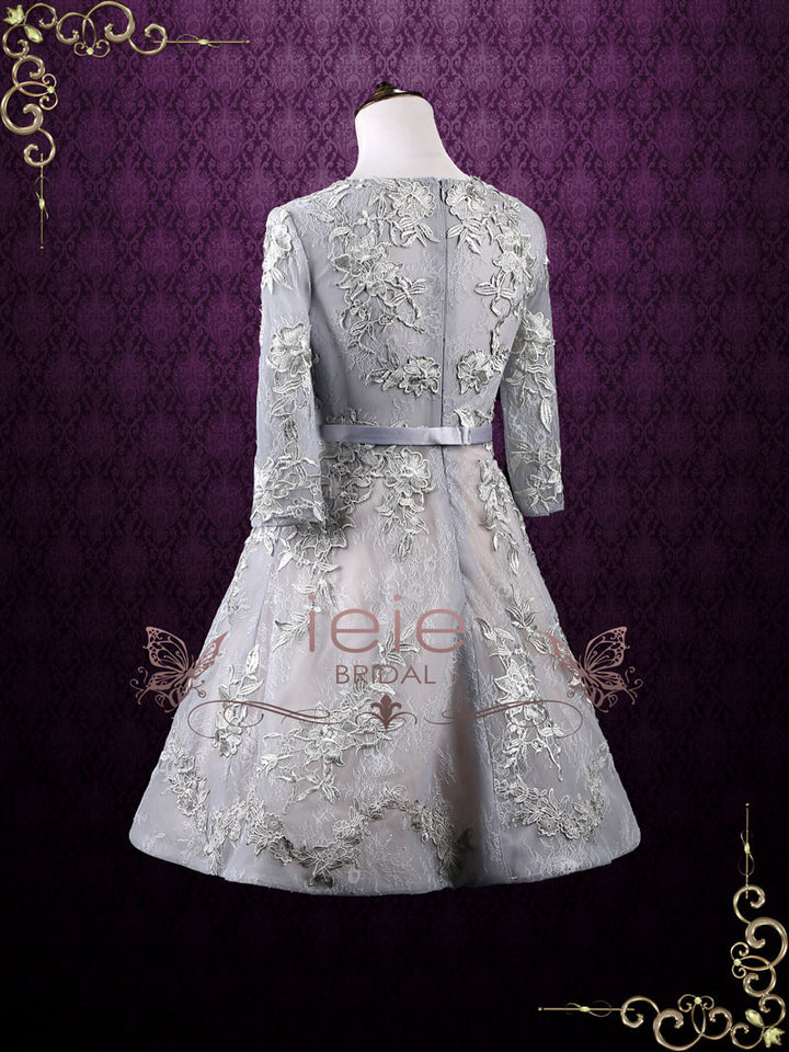 Gray Lace Short Evening Dress | Serenia