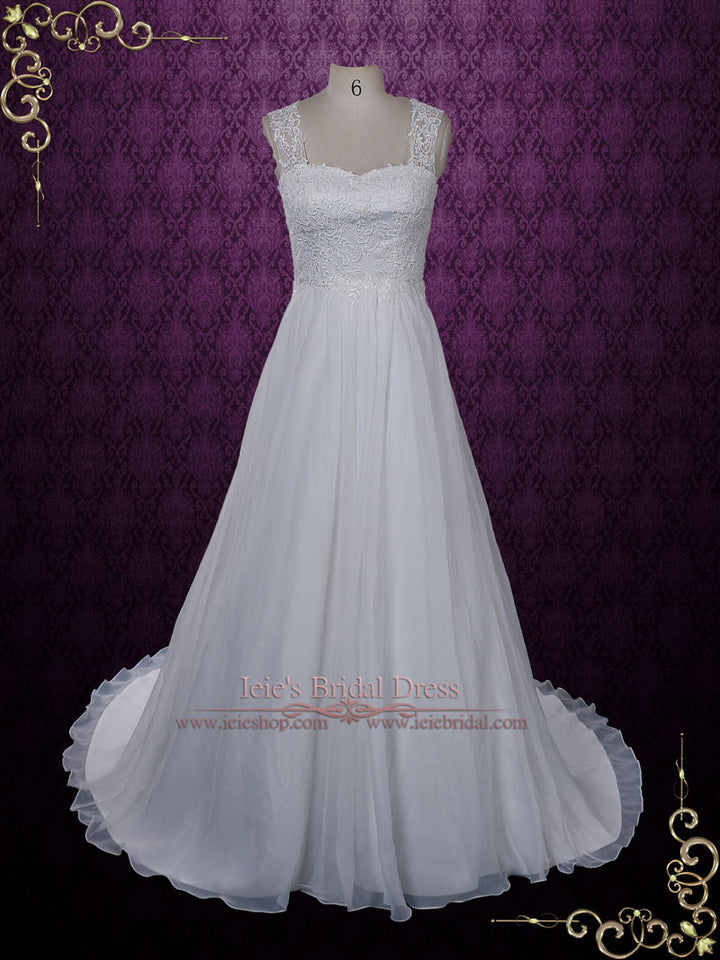 Beach Grecian Lace Chiffon Wedding Dress with Keyhole | Evon