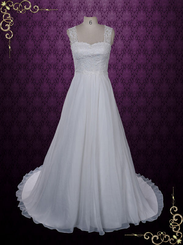 Beach Grecian Lace Chiffon Wedding Dress with Keyhole | Evon Beach Grecian Lace Chiffon Wedding Dress with Keyhole | Evon