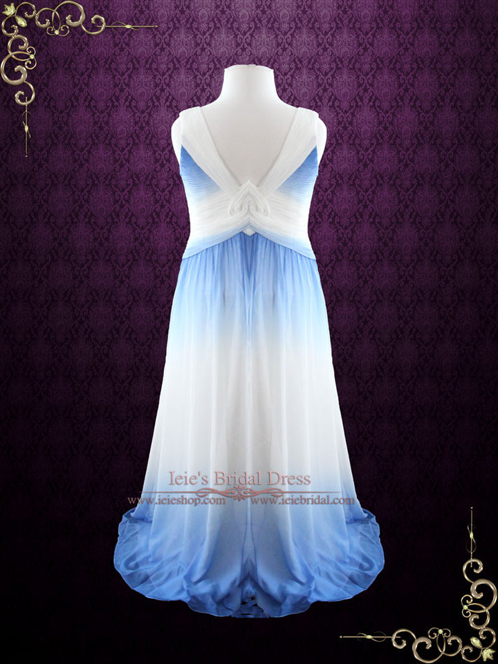 Grecian Blue Changing Color Chiffon Formal Prom Dress Size 10