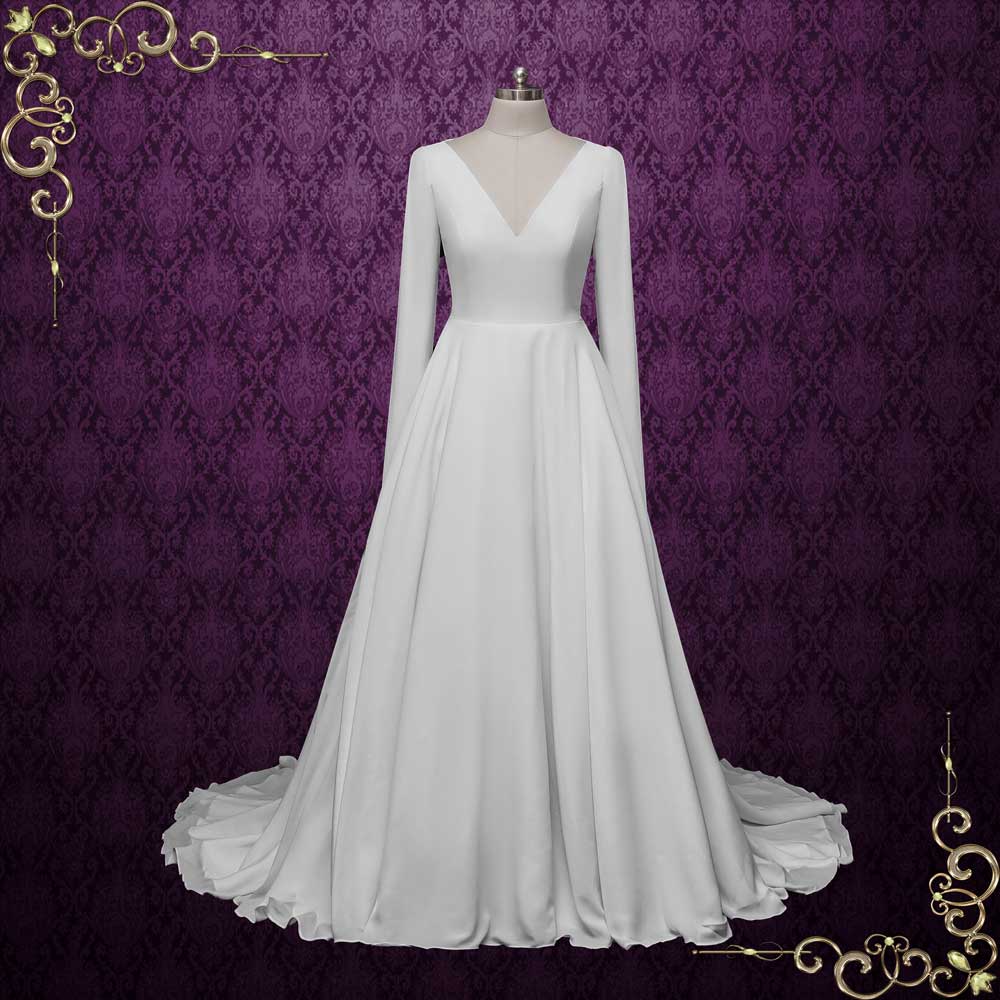 Simple Elegant Chiffon A-Line Wedding Dress with Sleeves | Melia Size 26W / Ivory Simple Elegant Chiffon A-Line Wedding Dress with Sleeves | Melia Size 26W / Ivory