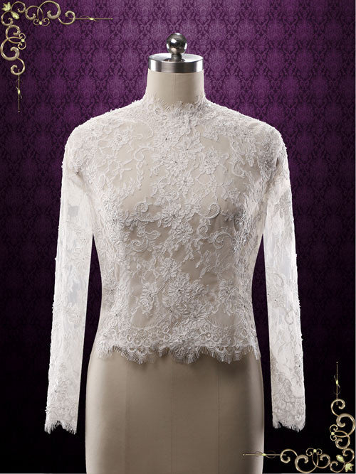 long sleeve lace bolero for wedding dress Bridal Lace Bolero with Long Sleeves