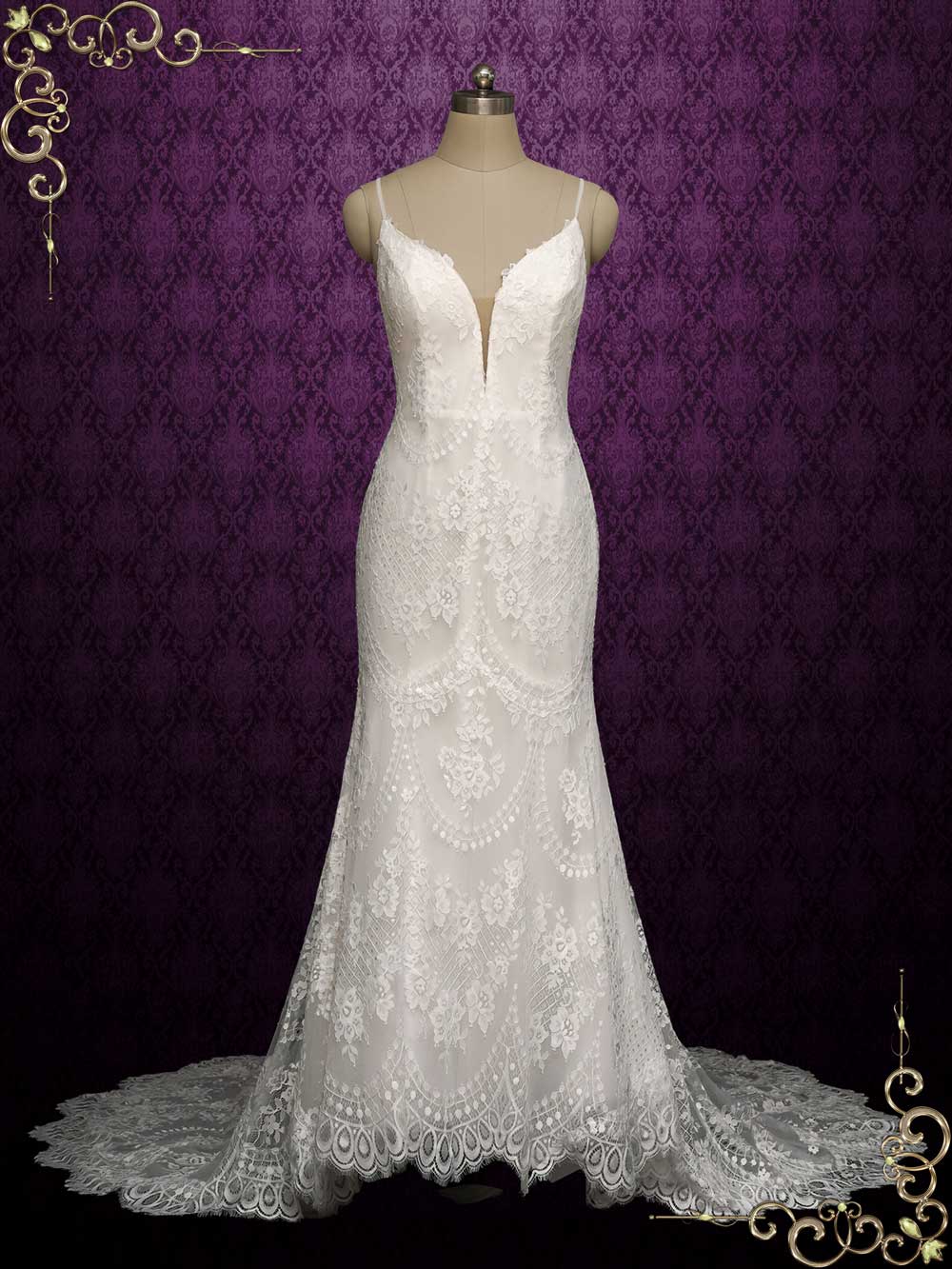 Lace Mermaid Wedding Dress with Lace Back Cordelia Size 18w / Ivory Lace Mermaid Wedding Dress with Lace Back Cordelia Size 18w / Ivory