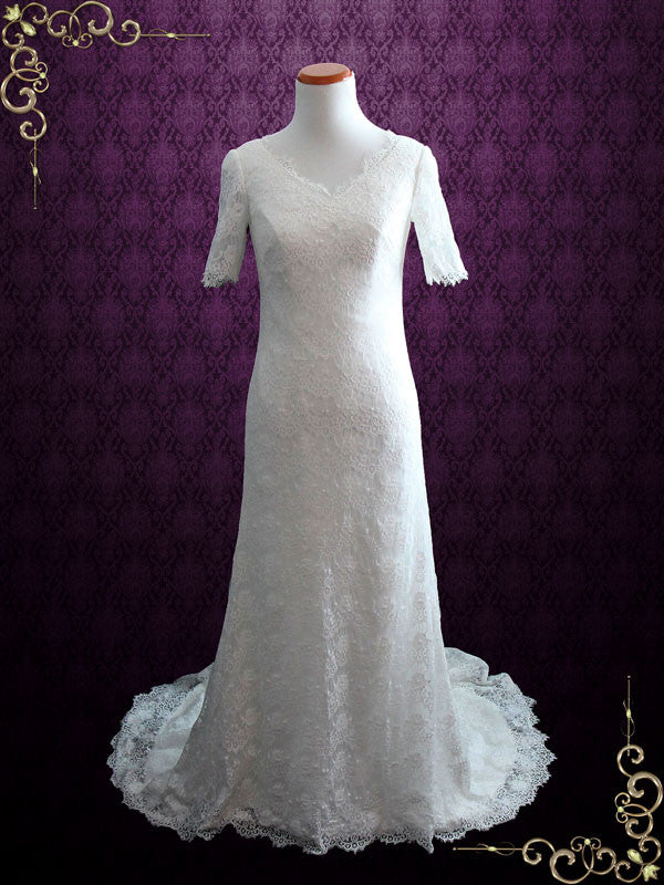 2 Piece Modest Cotton Lace Wedding Dress with Short Sleeves | Lorelle ieie 2 Piece Modest Cotton Lace Wedding Dress with Short Sleeves | Lorelle ieie