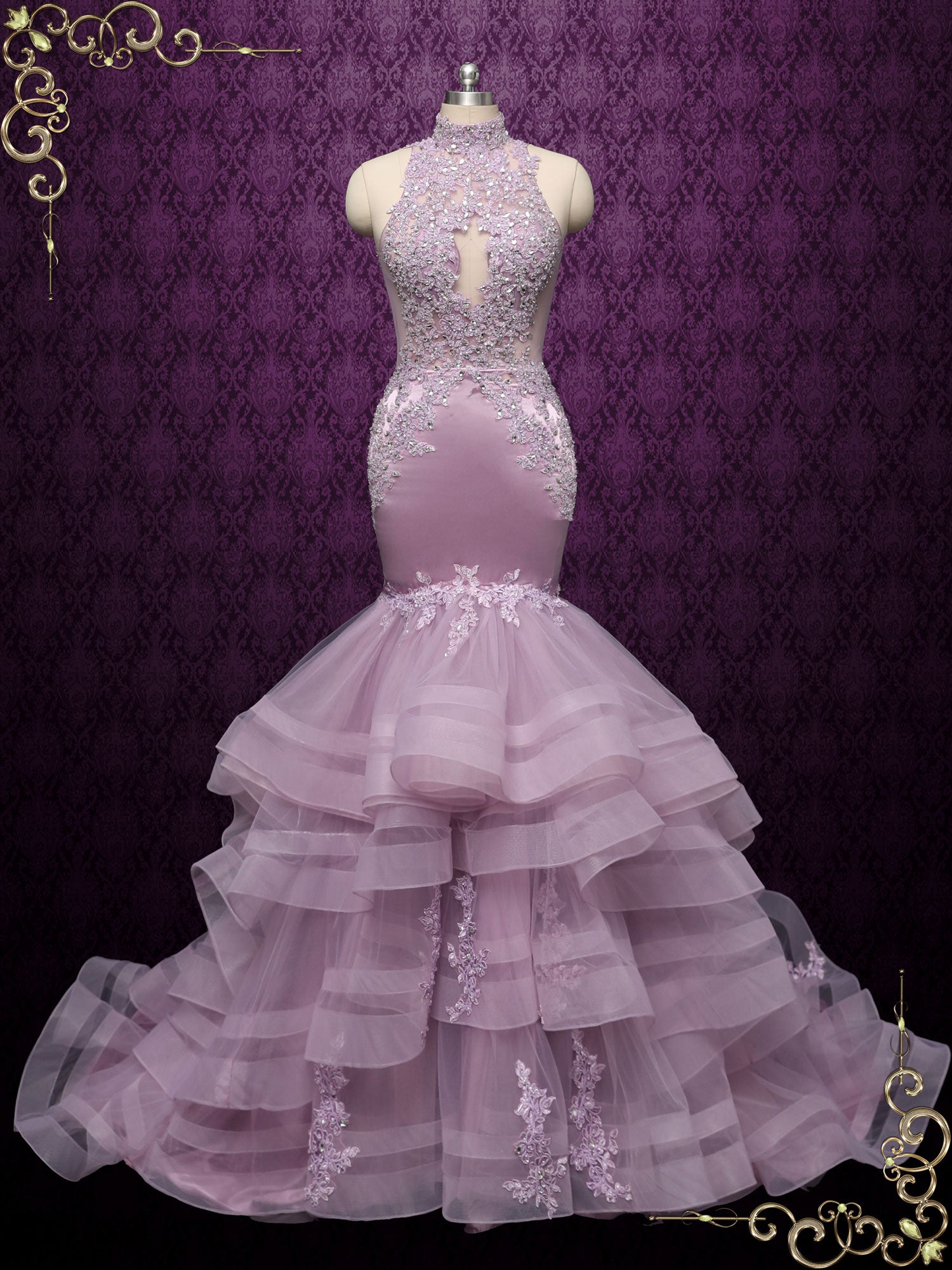 Lavender Mermaid Wedding Dress with Ruffles GLORIA-II Size 2 / Lavender Lavender Mermaid Wedding Dress with Ruffles GLORIA-II Size 2 / Lavender