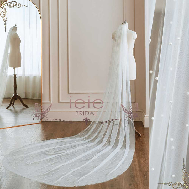 Long Cathedral Wedding Veil with Pearls VG3049