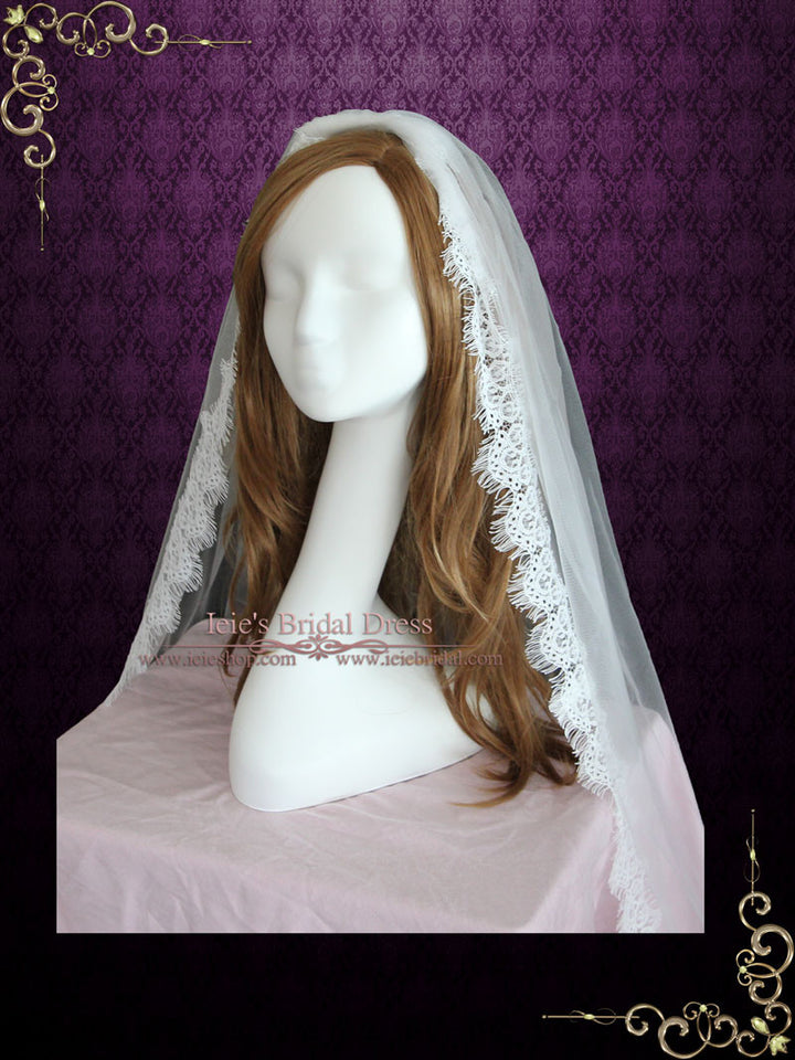 Soft Fingertip Wedding Veil with Eyelash Lace Edge VG1058