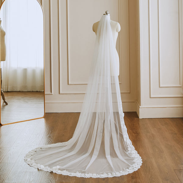 Chapel Length Wedding Veil with 3D Lace from Midway VG3038