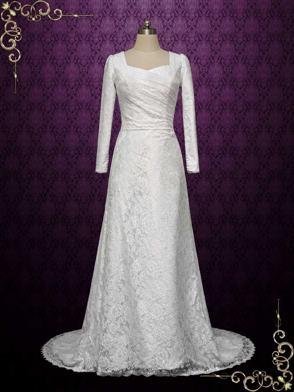 Long Sleeves Lace Wedding Dress with Keyhole Back COPPELIA