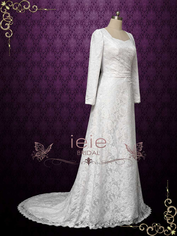 Long Sleeves Lace Wedding Dress with Keyhole Back COPPELIA