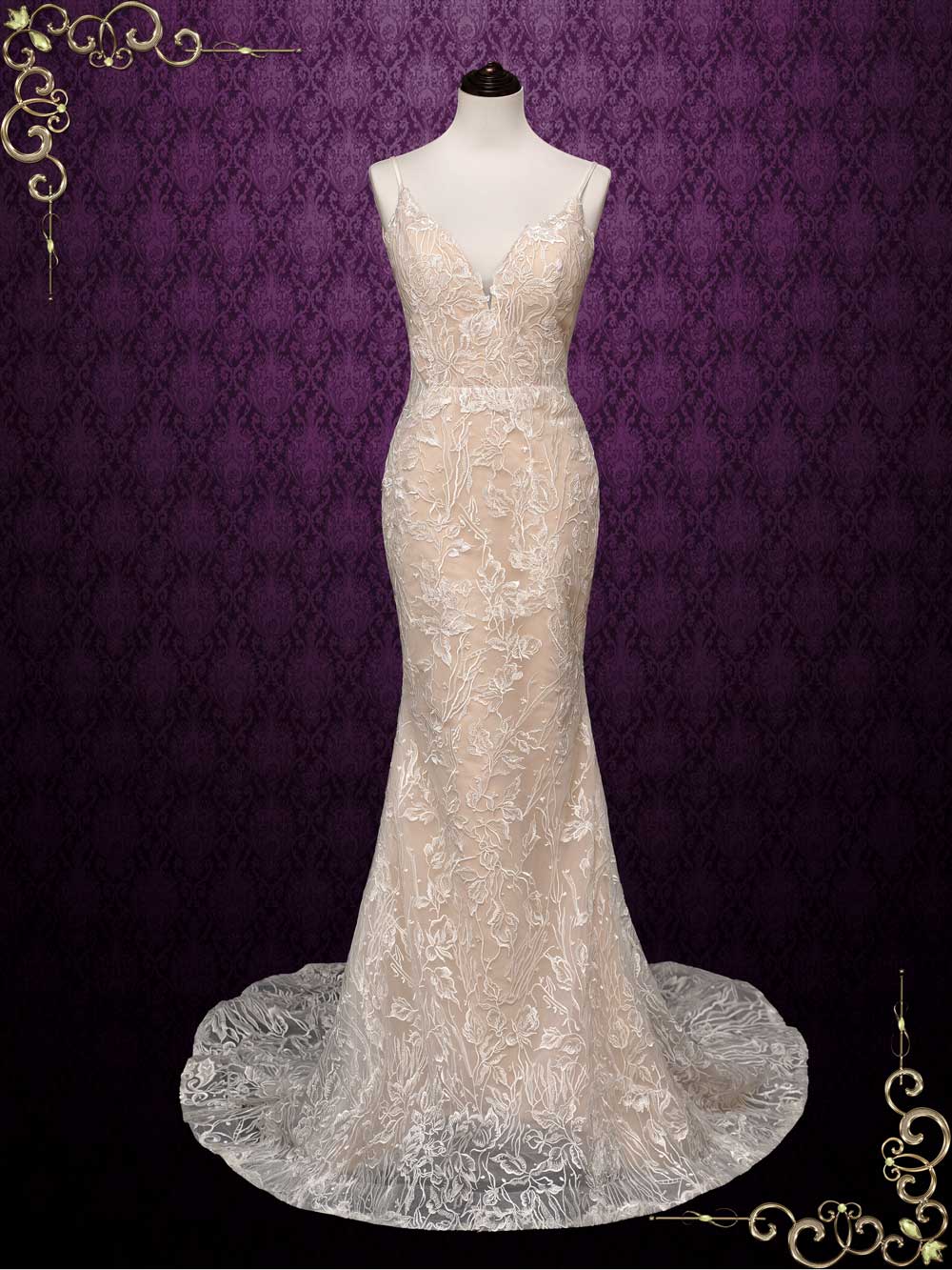 Champagne Lace Mermaid Wedding Dress ZELDA Size 2 / Champagne Champagne Lace Mermaid Wedding Dress ZELDA Size 2 / Champagne