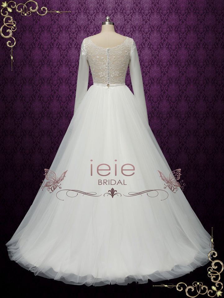 Simple Minimalist Wedding Dress with Lace Back LUNA