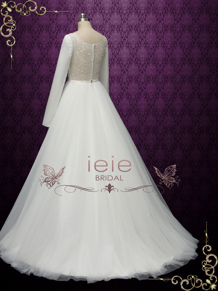 Simple Minimalist Wedding Dress with Lace Back LUNA