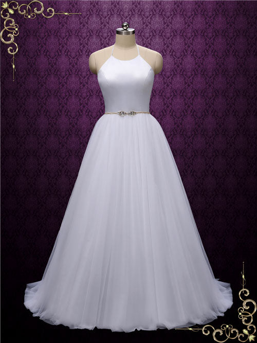 Simple Elegant Minimalist Halter Soft Tulle Wedding Dress | Paris Size 16W-30W / Ivory Simple Elegant Minimalist Halter Soft Tulle Wedding Dress | Paris Size 16W-30W / Ivory