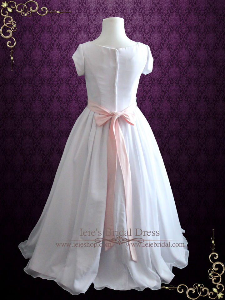 Simple Elegant Modest Chiffon Ball Gown Wedding Dress With Sleeves | Karen