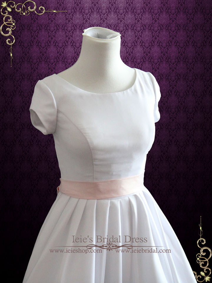 Simple Elegant Modest Chiffon Ball Gown Wedding Dress With Sleeves | Karen