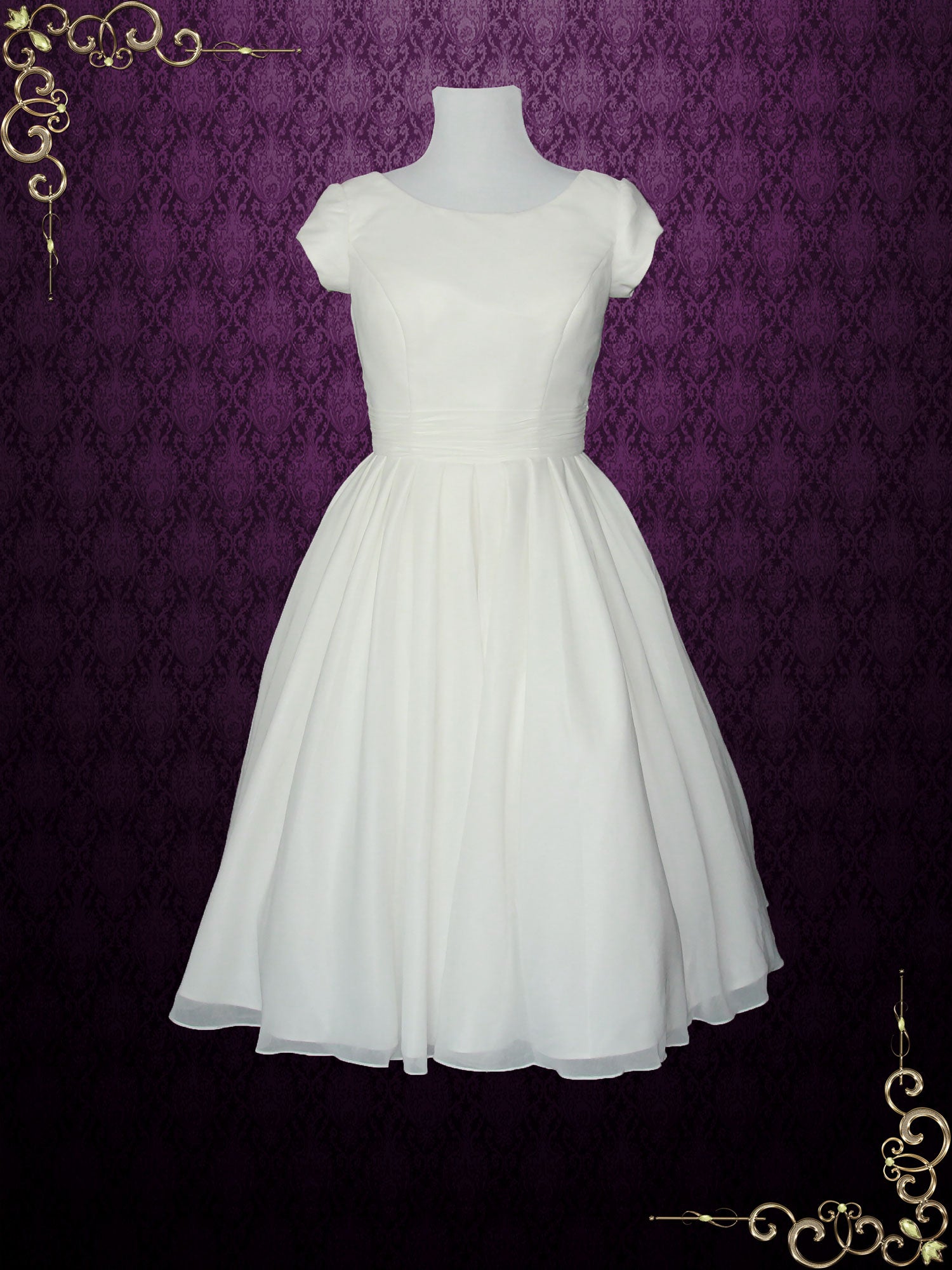 Modest Chiffon Short Wedding Dress Raylene Size 14 / White Modest Chiffon Short Wedding Dress Raylene Size 14 / White