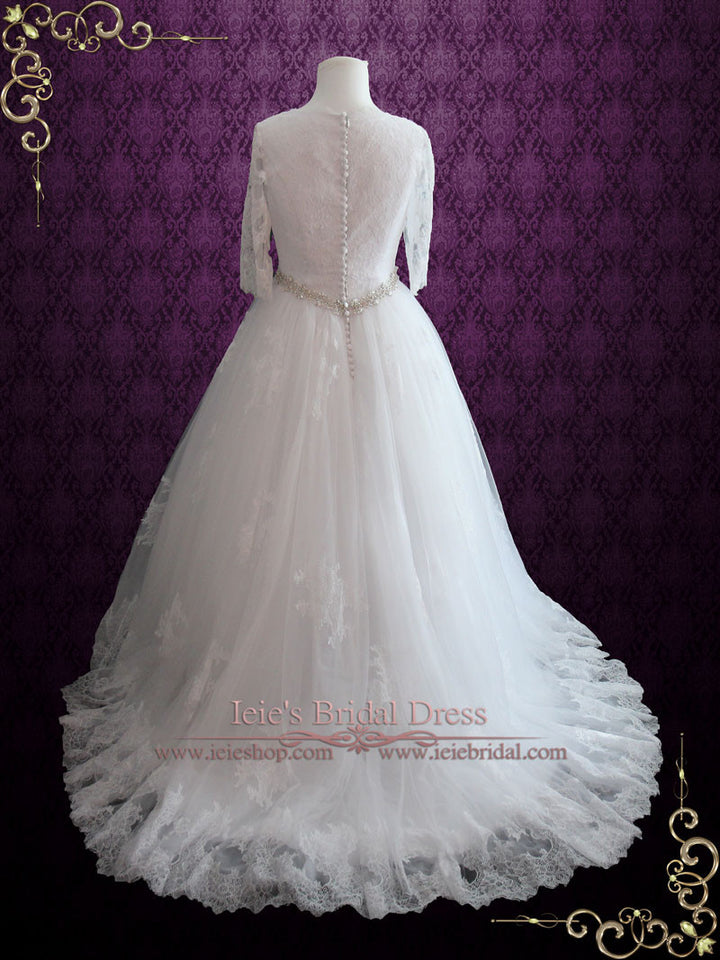 Modest Princess Lace Ball Gown Wedding Dress | Veria