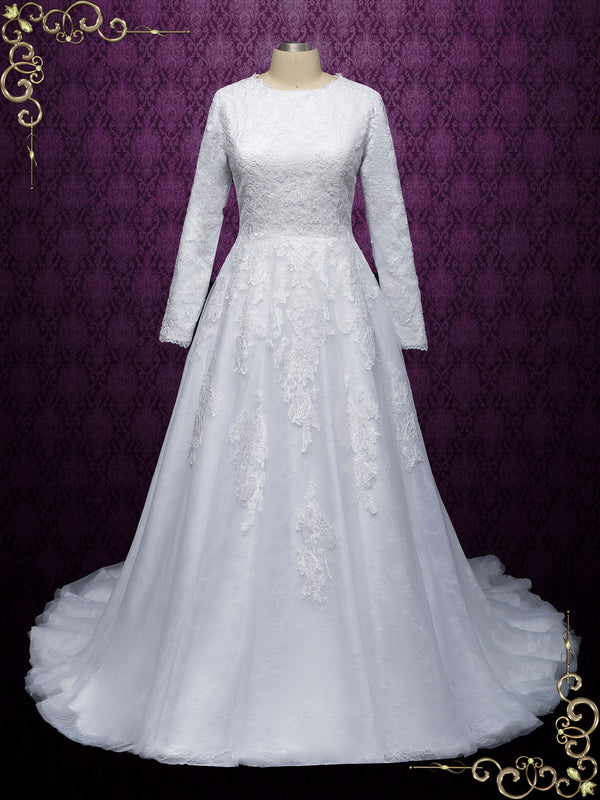 Modest Lace Wedding Dress with Long Sleeves MAKAYLA