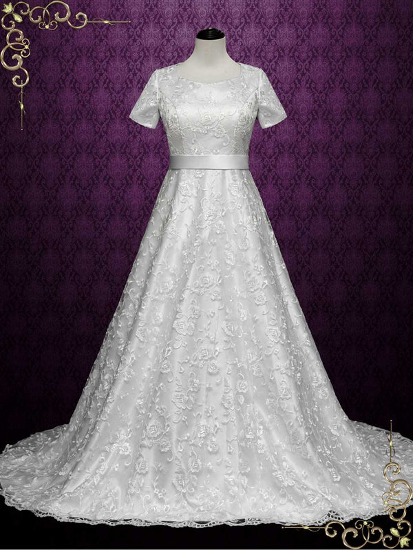 Modest Lace A-line Wedding Dress with Short Sleeves AVICE