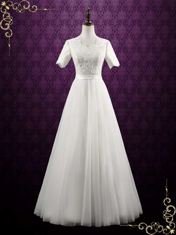 Modest Lace Wedding Dress with Short Sleeves ELYSE Modest Lace Wedding Dress with Short Sleeves ELYSE