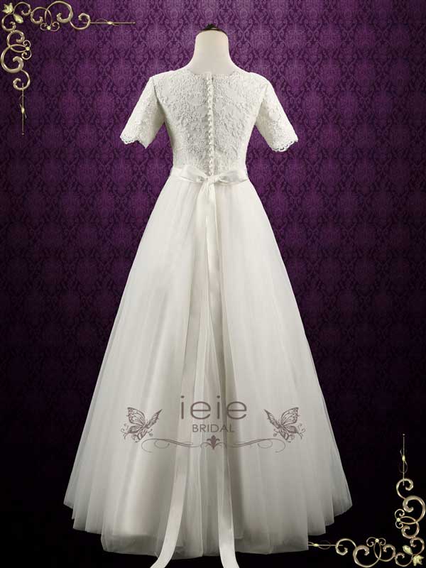 Modest Lace Wedding Dress with Short Sleeves ELYSE