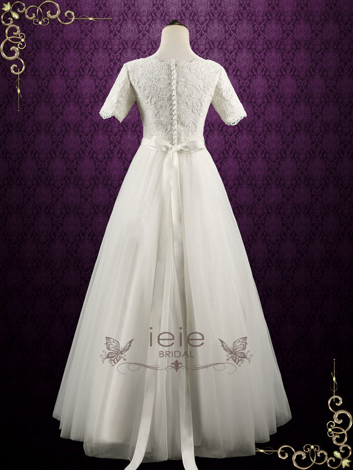 Modest Lace Wedding Dress with Short Sleeves ELYSE